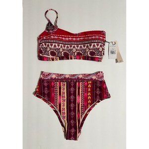 Nanette Lepore Aster Asymmetrical Top & High Waisted Bikini Swimsuit Set Multi 4